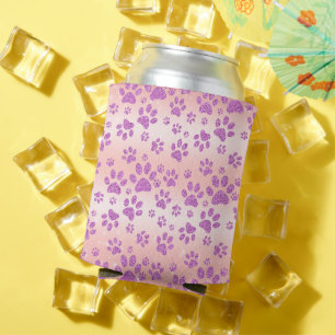 Rose Gold Background Purple Glitter Paw Prints Can Cooler