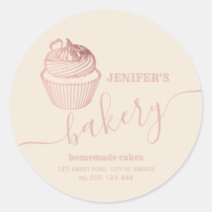 Rose gold bakery Homemade cupcakes and sweets Classic Round Sticker