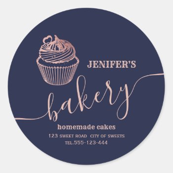 Rose Gold Bakery Homemade Cupcakes And Sweets Classic Round Sticker by Makidzona at Zazzle
