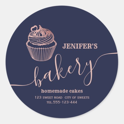 Rose gold bakery Homemade cupcakes and sweets Classic Round Sticker