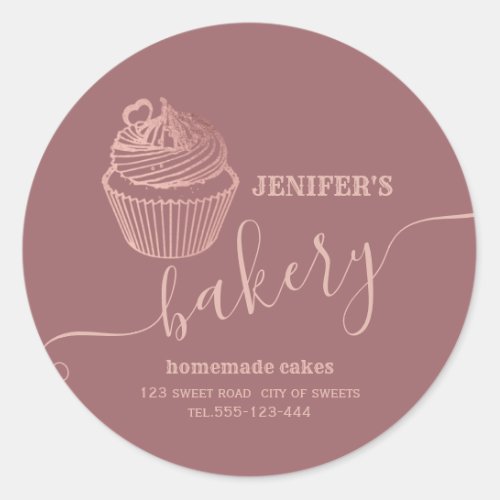 Rose gold bakery Homemade cupcakes and sweets Classic Round Sticker