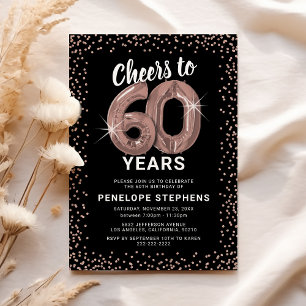 Rose Gold Balloon 60th Birthday Invitation