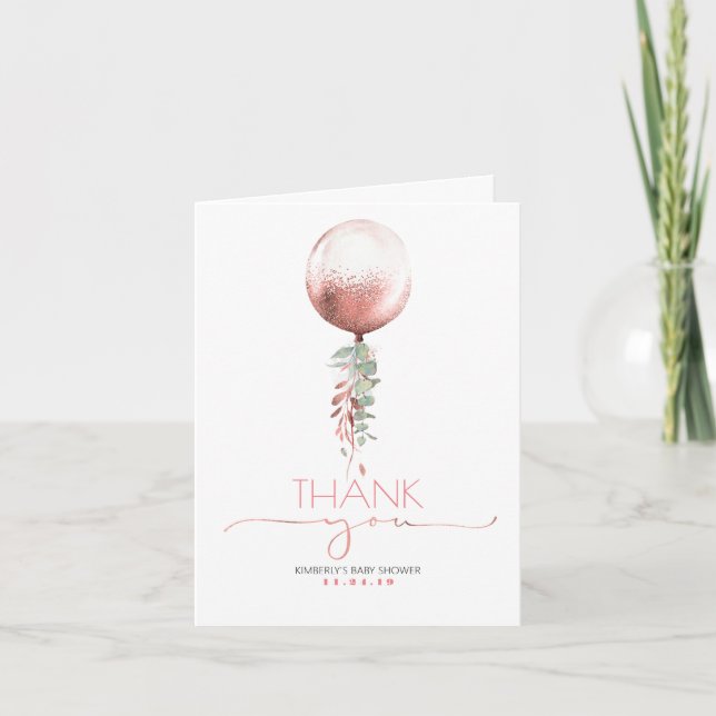 Rose Gold Balloon Baby Shower Thank You (Front)