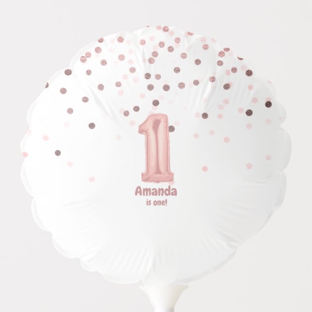Rose Gold Balloon Confetti 1st Birthday (Front)
