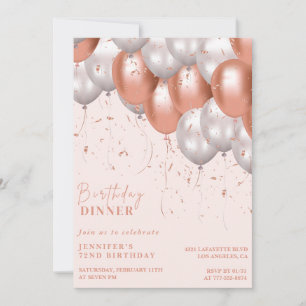 Rose gold Balloon Dinner 72nd birthday Invitation