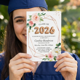 Rose Gold Balloon Font Class of 2026 Graduation Invitation