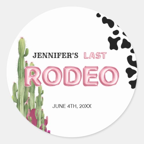 Rose gold Balloon font Cowgirl bachelorette party Classic Round Sticker