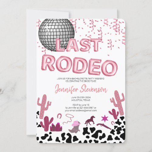 Rose gold balloon font Cowgirl bachelorette party  Invitation