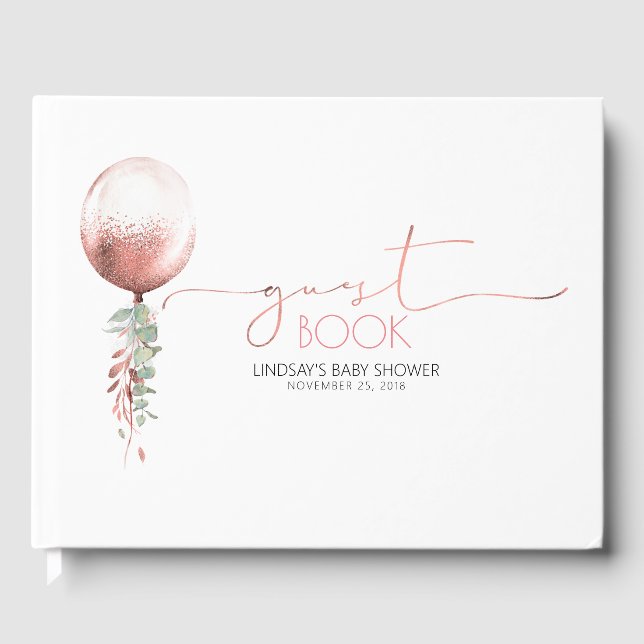 Rose Gold Balloon Garland Baby Shower Guest Book (Front)