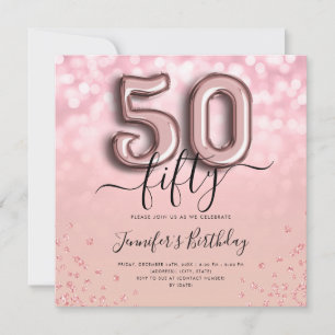 Rose Gold Balloon Glitter 50th Birthday Invite