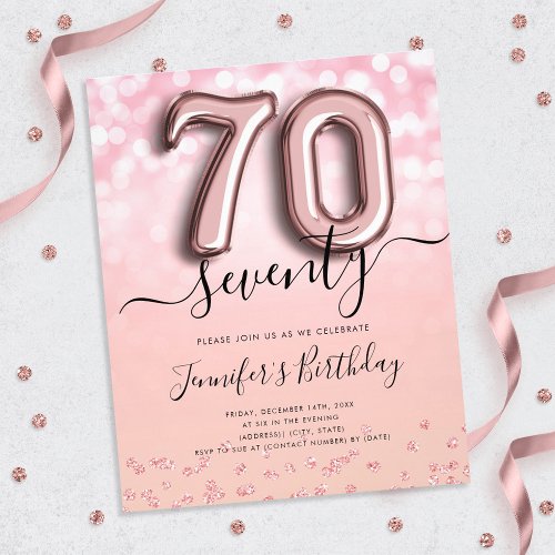 Rose Gold Balloon Glitter 70th Birthday Invite Flyer