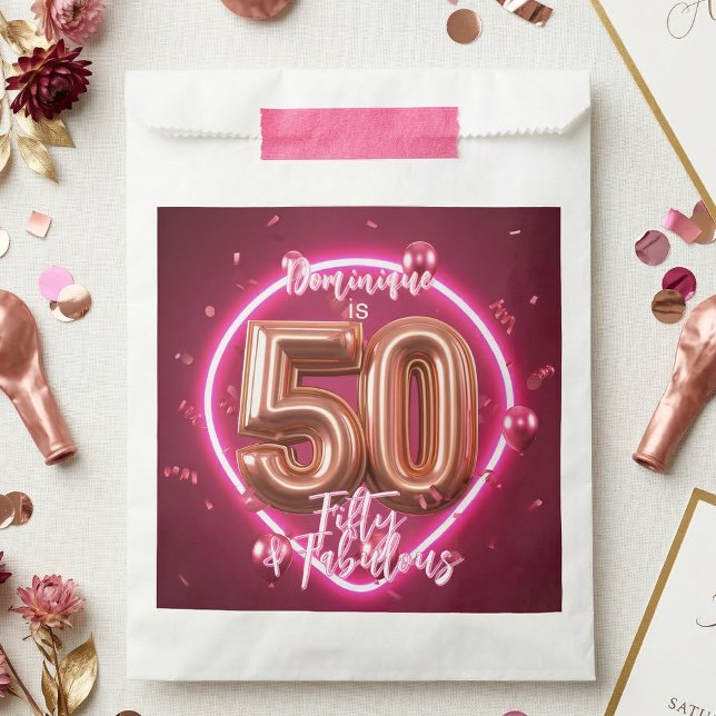 Rose Gold Balloon Neon Hot Pink 50th Birthday Favor Bag (Creator Uploaded)