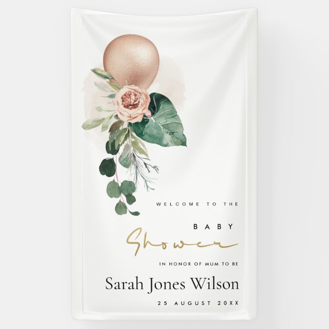 ROSE GOLD BALLOON PEACH FLORAL BUNCH BABY SHOWER BANNER (Vertical)