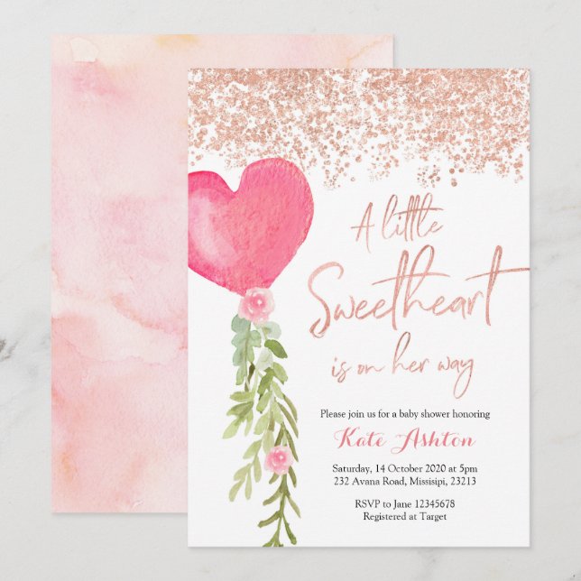 Rose Gold Balloon Valentine Baby Shower Invitation (Front/Back)