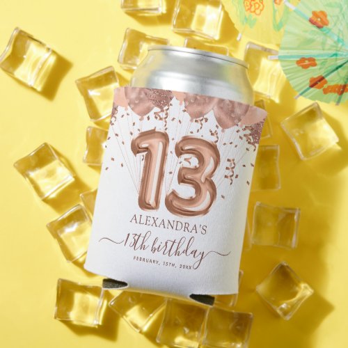 Rose Gold Balloons 13th Birthday Party Can Cooler