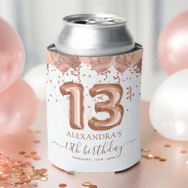 Rose Gold Balloons 13th Birthday Party Can Cooler (Creator Uploaded)