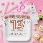 Rose Gold Balloons 13th Birthday Party Paper Plates<br><div class="desc">overall aesthetic of your celebration. Featuring a chic rose gold balloons design, these paper plates bring an element of sophistication to your 13th birthday party. The design seamlessly blends with your birthday theme, creating a cohesive and visually appealing table setup. Crafted from durable and high-quality materials, these paper plates offer...</div>