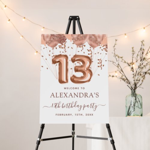 Rose Gold Balloons 13th Birthday Welcome Sign