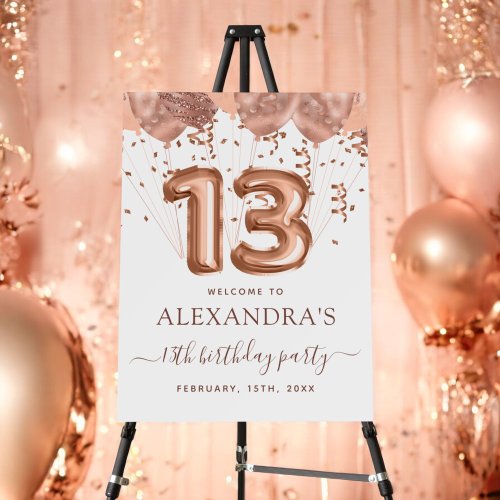 Rose Gold Balloons 13th Birthday Welcome Sign