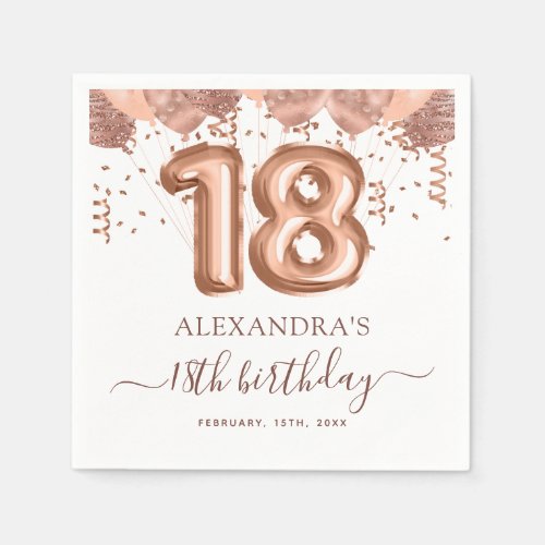 Rose Gold Balloons 18th Birthday Party Napkins