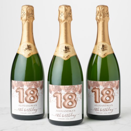 Rose Gold Balloons 18th Birthday Party Sparkling Wine Label