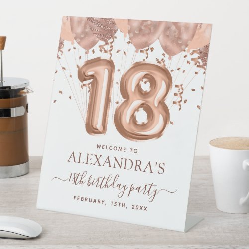 Rose Gold Balloons 18th Birthday Welcome Sign
