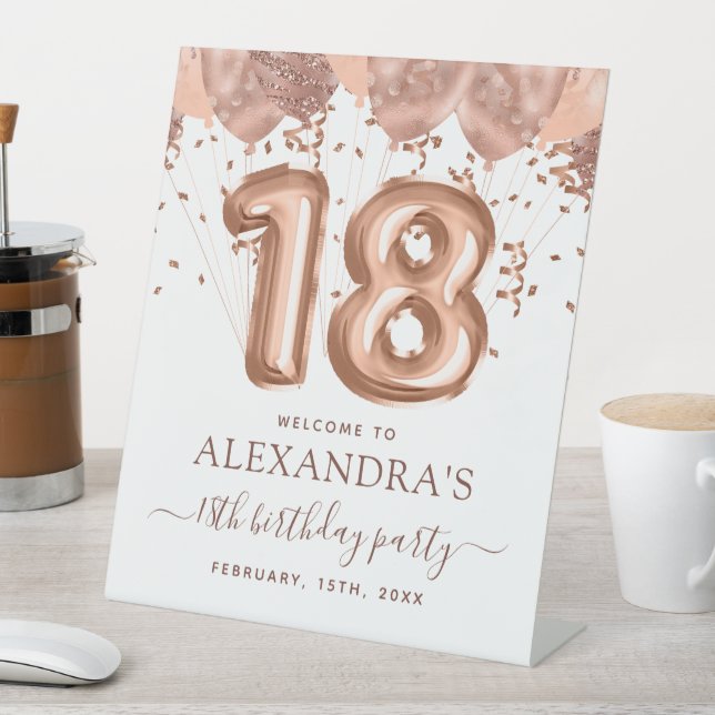 Rose Gold Balloons 18th Birthday Welcome Sign (In SItu)