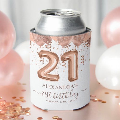 Rose Gold Balloons 21st Birthday Party Can Cooler