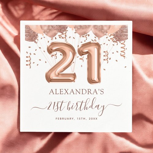 Rose Gold Balloons 21st Birthday Party Napkins