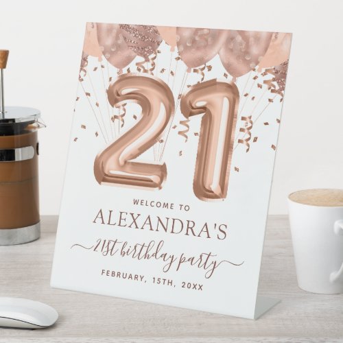Rose Gold Balloons 21st Birthday Party Pedestal Sign