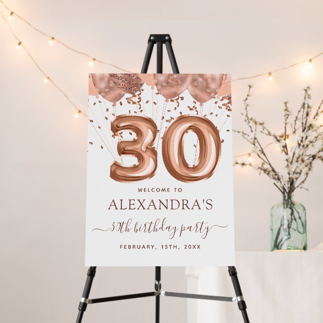 Rose Gold Balloons 30th Birthday Party Foam Board (In Situ (Stand))
