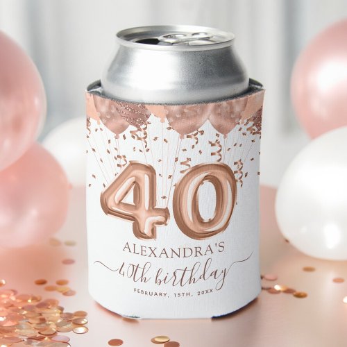 Rose Gold Balloons 40th Birthday Party Can Cooler