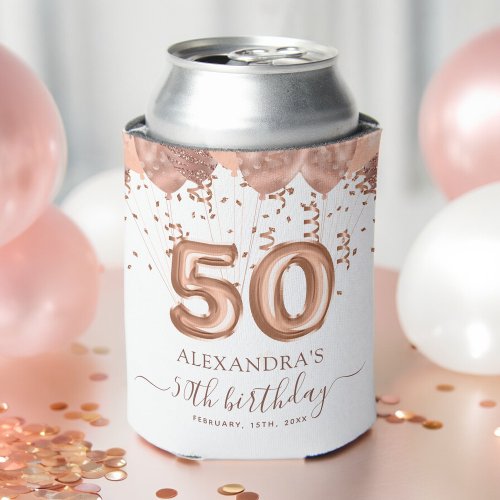 Rose Gold Balloons 50th Birthday Party Can Cooler