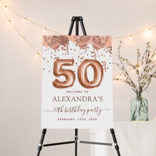 Rose Gold Balloons 50th Birthday Party Foam Board