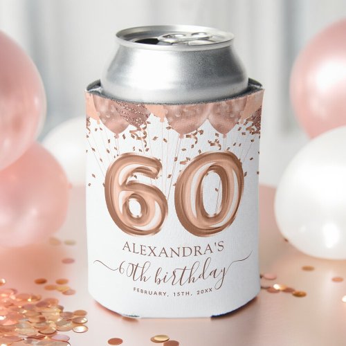 Rose Gold Balloons 60th Birthday Party Can Cooler
