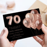 Rose Gold Balloons 70th Birthday Party Black Invitation<br><div class="desc">Rose Gold Balloons 70th Birthday Party Black Invitation

See matching collection in Niche & Nest Store</div>