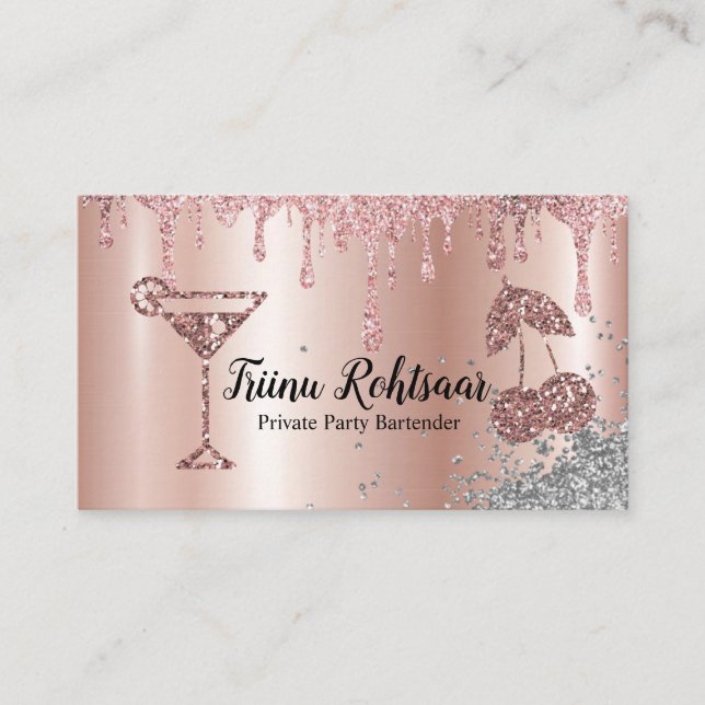 Rose Gold Balloons Black Chic Party Event Planner Business Card (Front)