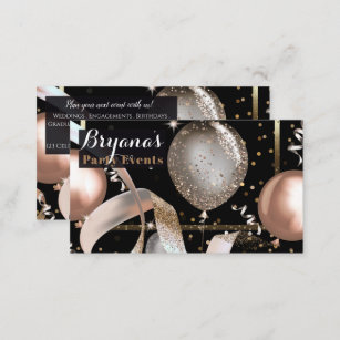 Rose Gold Balloons Black Chic Party Event Planner Business Card