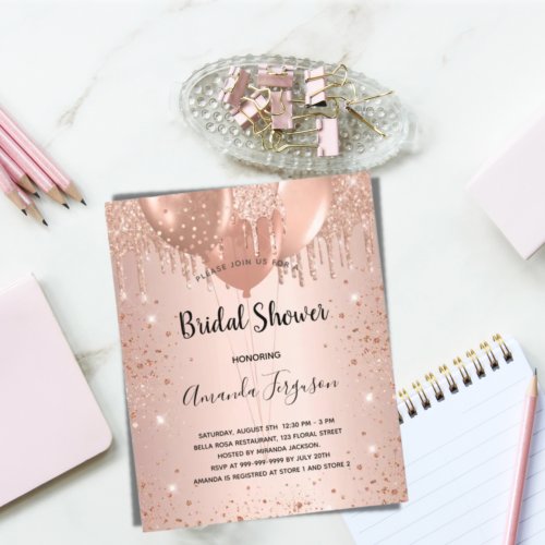 Rose gold balloons budget bridal shower invitation