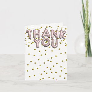 Rose Gold Balloons Confetti Dots Thank You Card
