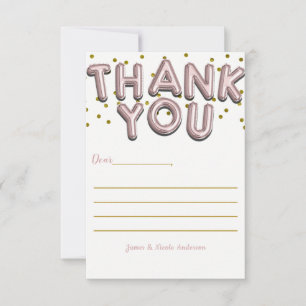 Rose Gold Balloons Confetti Dots Thank You Card