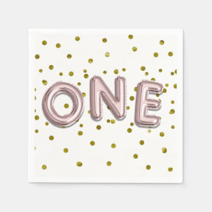 Rose Gold Balloons Confetti ONE 1st Birthday Party Paper Napkins