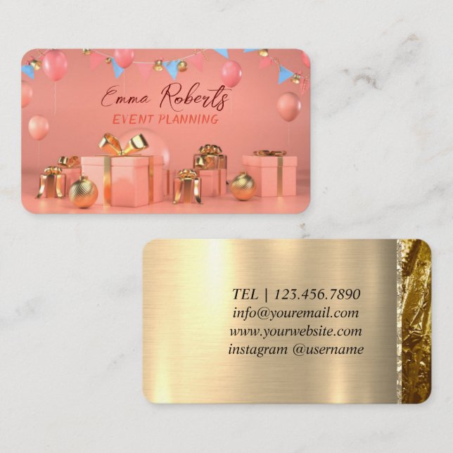 Rose Gold Balloons Modern Business card (Front/Back)