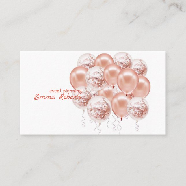 Rose Gold Balloons Modern Business card (Front)