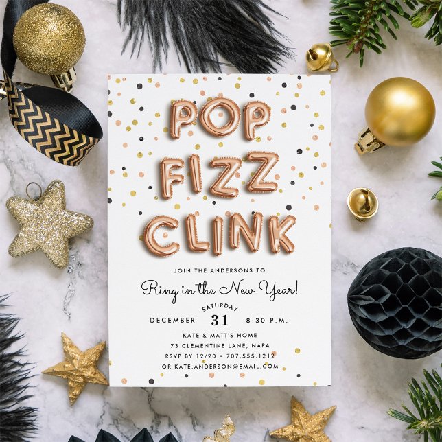 Rose Gold Balloons New Years Eve Party Invitation (Creator Uploaded)