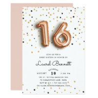 Rose Gold Balloons | Sweet 16 Party Invitation