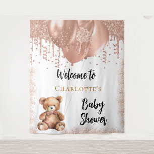 Rose gold balloons teddy bear baby shower welcome tapestry