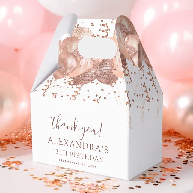 Rose Gold Balloons Thank You 13th Birthday Party  Favor Boxes (Creator Uploaded)