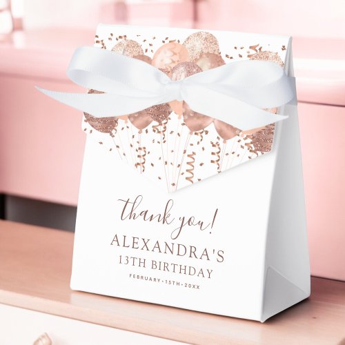 Rose Gold Balloons Thank You 13th Birthday Party  Favor Boxes
