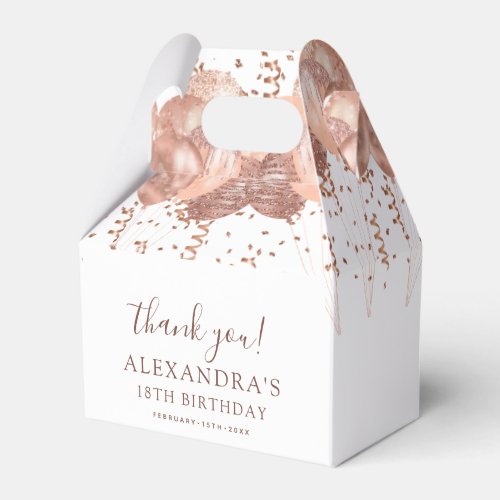 Rose Gold Balloons Thank You 18th Birthday Party  Favor Boxes